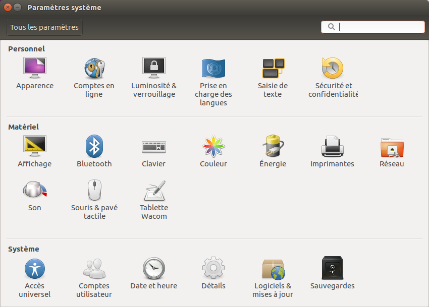 image montrant la fenêtre des paramètres système d'Ubuntu